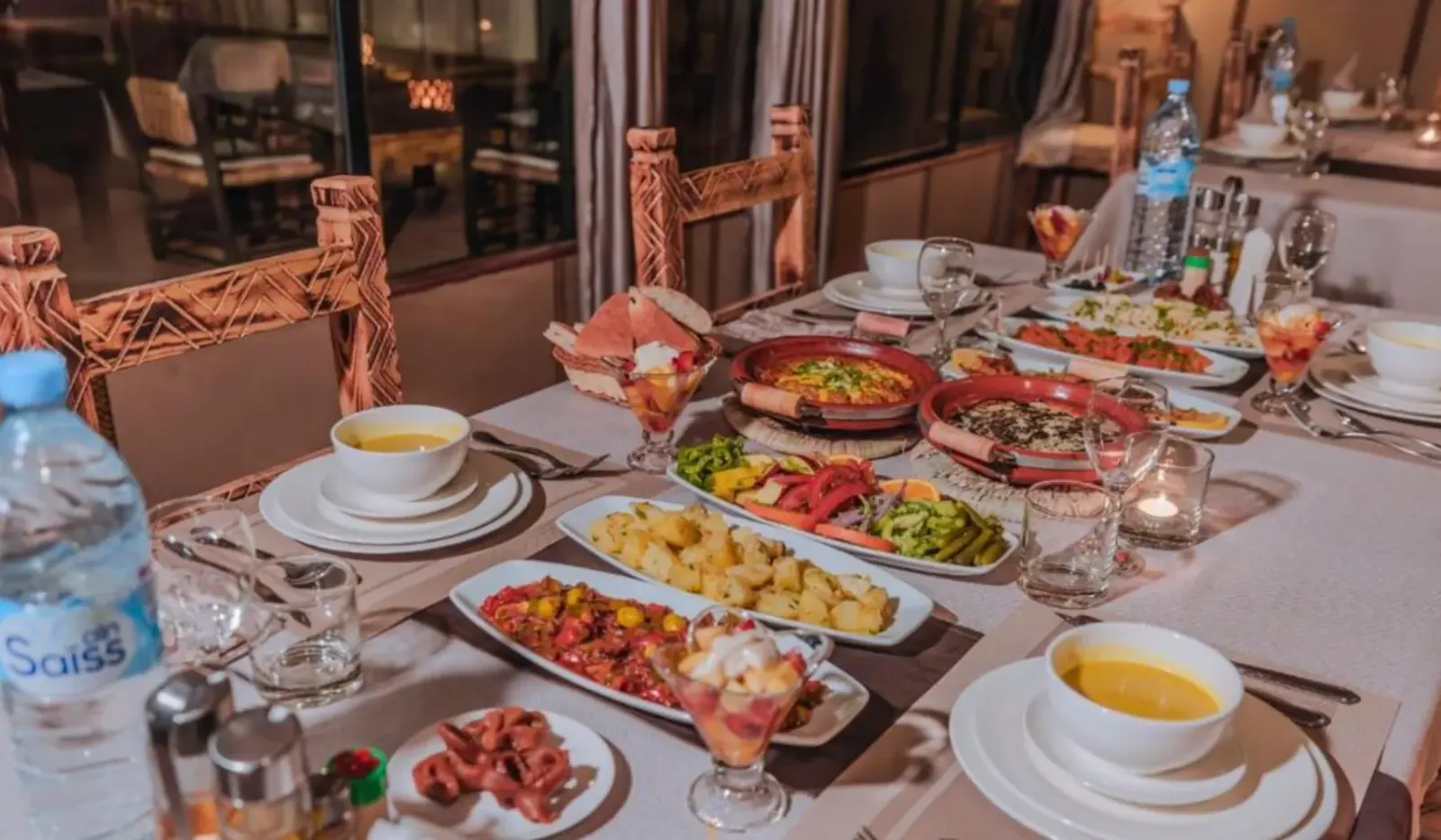 Table served with traditional food at the camp